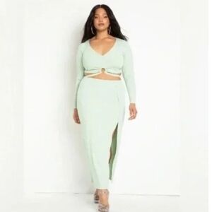 Eloquii Mint Green Ribbed Maxi Skirt